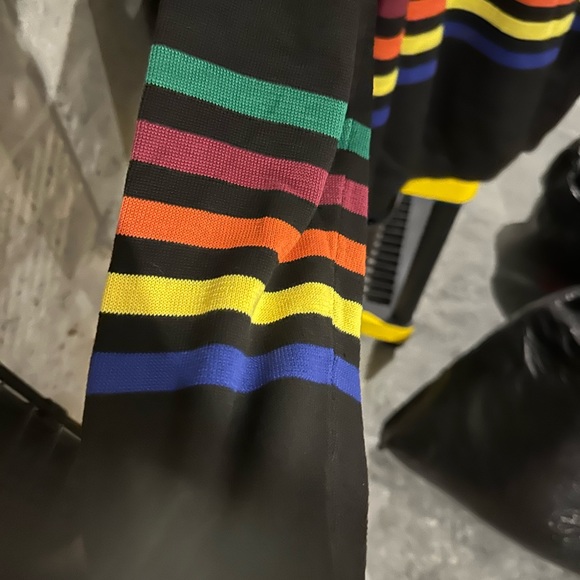 Great Black Sweater with Rainbow Stripes on the Bottom and sleeves. Size Medium - Picture 3 of 5